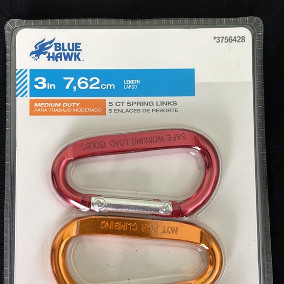 NEW 3” Blue Hawk Carabiner medium duty 150 lb working load Spring Links 5 count - Picture 3 of 6